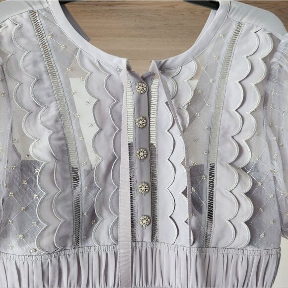 Self-Portrait Scalloped-Trim Pleated Chiffon Midi Dress - Picture 3 of 11